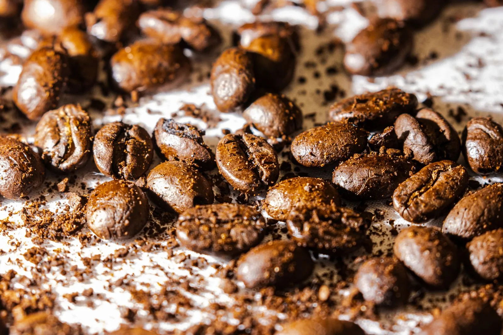 Close-up of medium-fine ground coffee with table salt texture