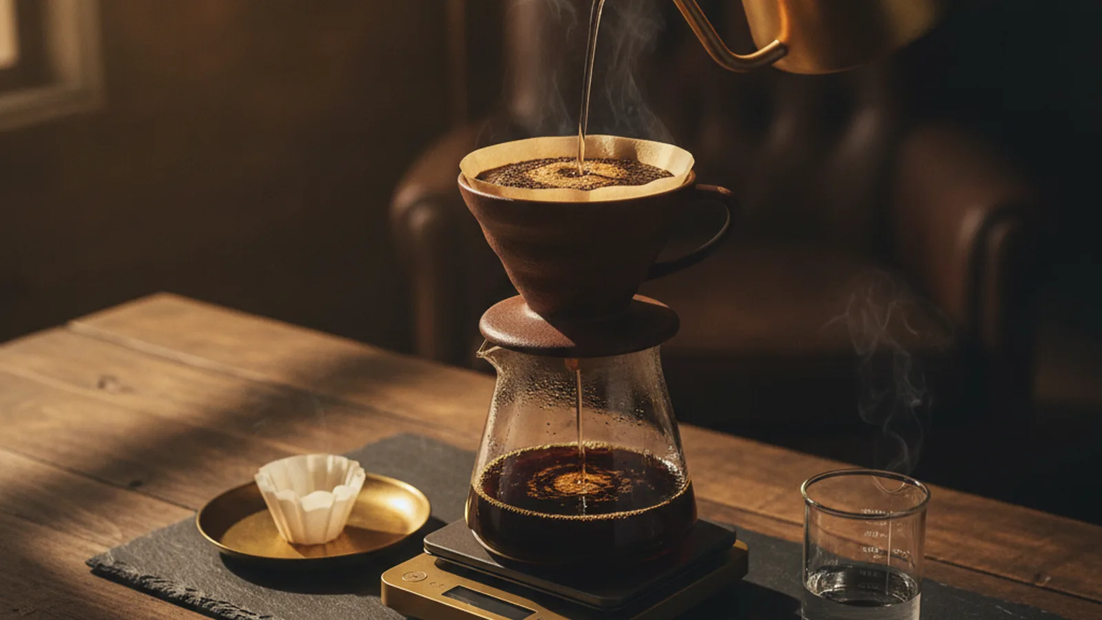 Pour over coffee to water ratio and grind size.